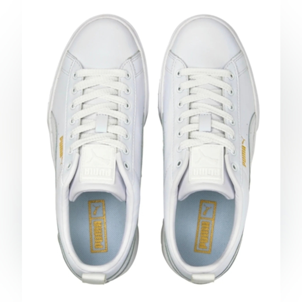 Puma Women's White and Gold Platform Sneakers Mayze Sneakers size 8